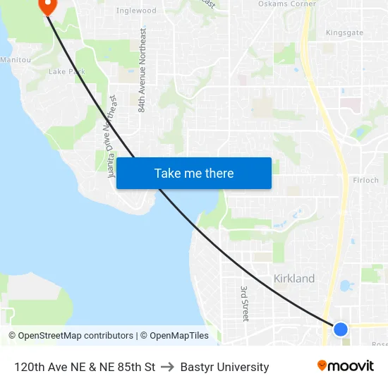 120th Ave NE & NE 85th St to Bastyr University map