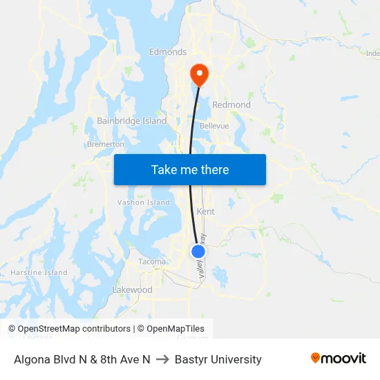 Algona Blvd N & 8th Ave N to Bastyr University map