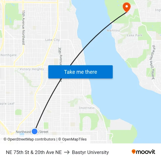 NE 75th St & 20th Ave NE to Bastyr University map