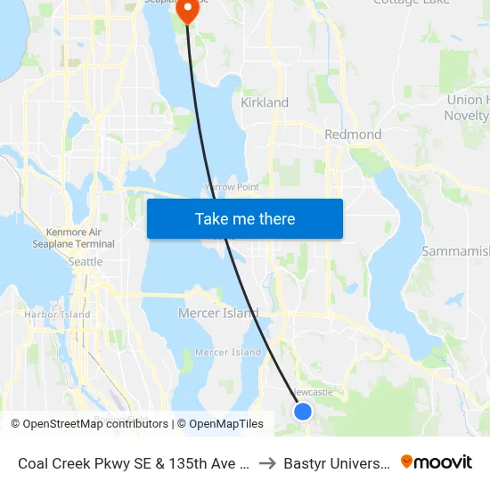 Coal Creek Pkwy SE & 135th Ave SE to Bastyr University map