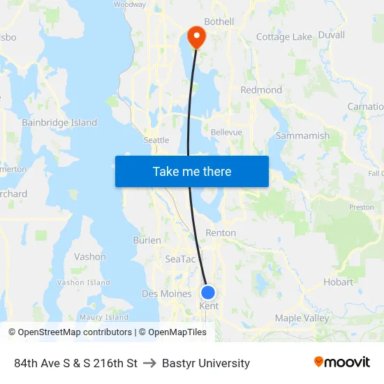 84th Ave S & S 216th St to Bastyr University map