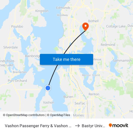 Vashon Passenger Ferry & Vashon Ferry Dock to Bastyr University map