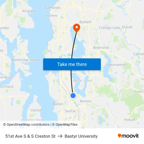 51st Ave S & S Creston St to Bastyr University map