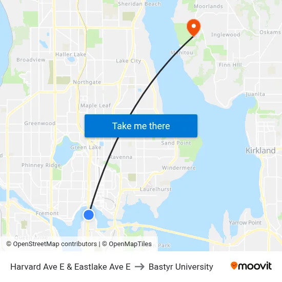 Harvard Ave E & Eastlake Ave E to Bastyr University map