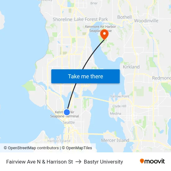 Fairview Ave N & Harrison St to Bastyr University map