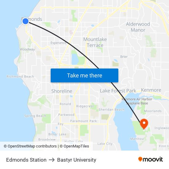 Edmonds Station to Bastyr University map