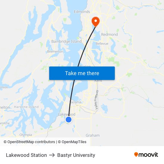 Lakewood Station to Bastyr University map