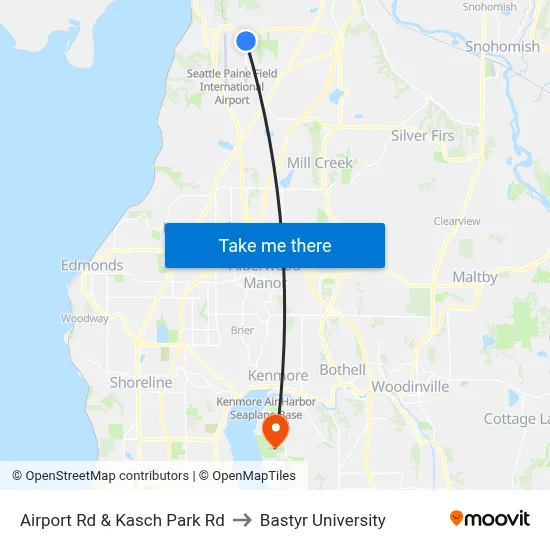 Airport Rd & Kasch Park Rd to Bastyr University map