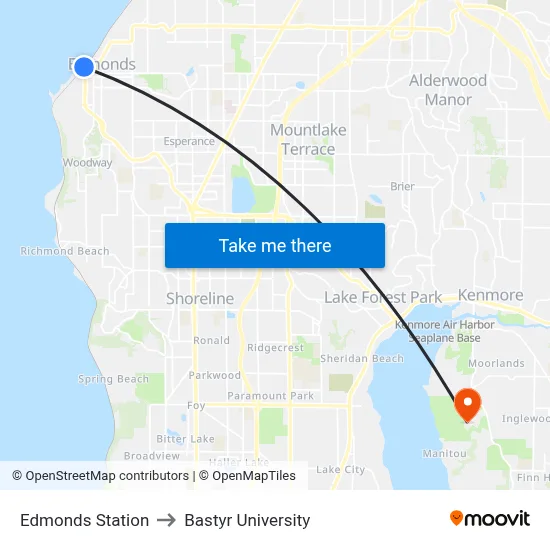 Edmonds Station to Bastyr University map