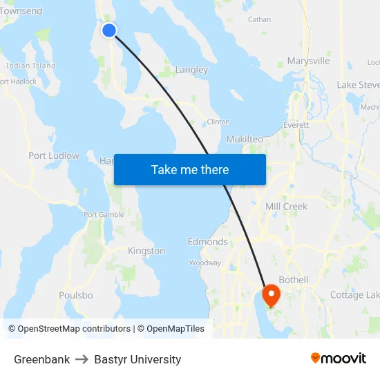 Greenbank to Bastyr University map