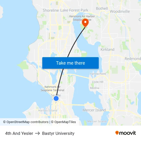 4th And Yesler to Bastyr University map