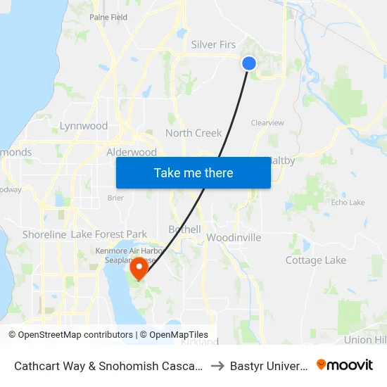 Cathcart Way & Snohomish Cascade Dr to Bastyr University map