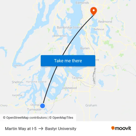 Martin Way at I-5 to Bastyr University map