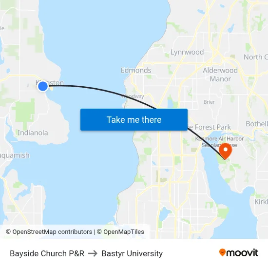 Bayside Church P&R to Bastyr University map