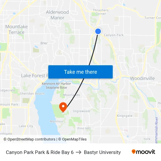Canyon Park Park & Ride Bay 6 to Bastyr University map