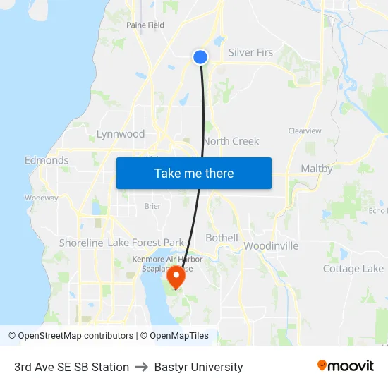 3rd Ave SE SB Station to Bastyr University map