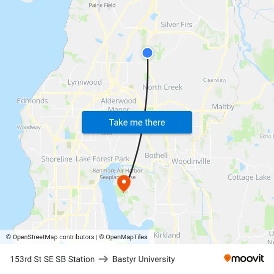 153rd St SE SB Station to Bastyr University map