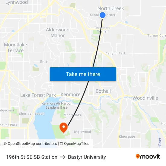 196th St SE SB Station to Bastyr University map