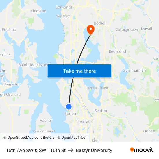 16th Ave SW & SW 116th St to Bastyr University map