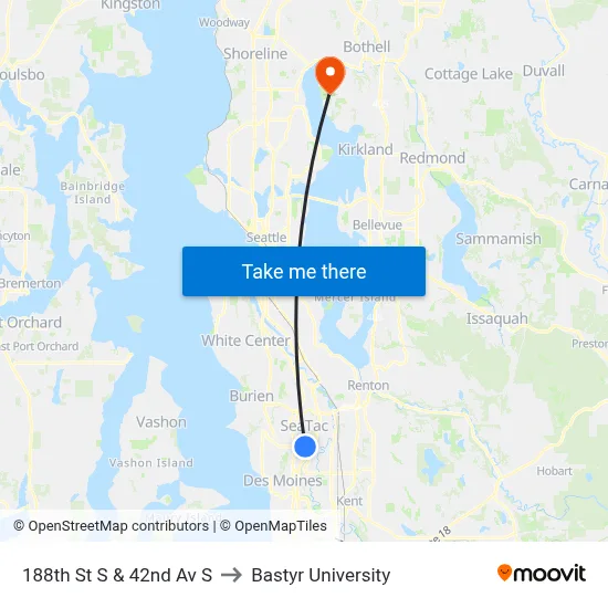 188th St S & 42nd Av S to Bastyr University map