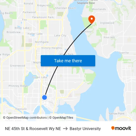 NE 45th St & Roosevelt Wy NE to Bastyr University map