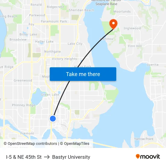 I-5 & NE 45th St to Bastyr University map