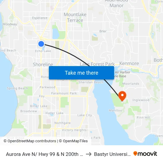 Aurora Ave N/ Hwy 99 & N 200th St to Bastyr University map