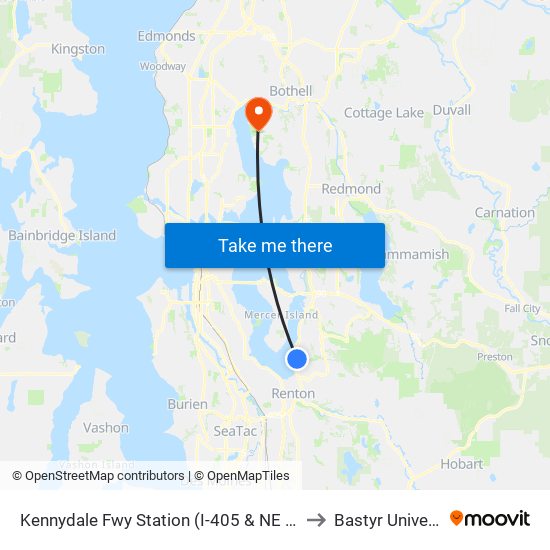 Kennydale Fwy Station (I-405 & NE 30th St) to Bastyr University map