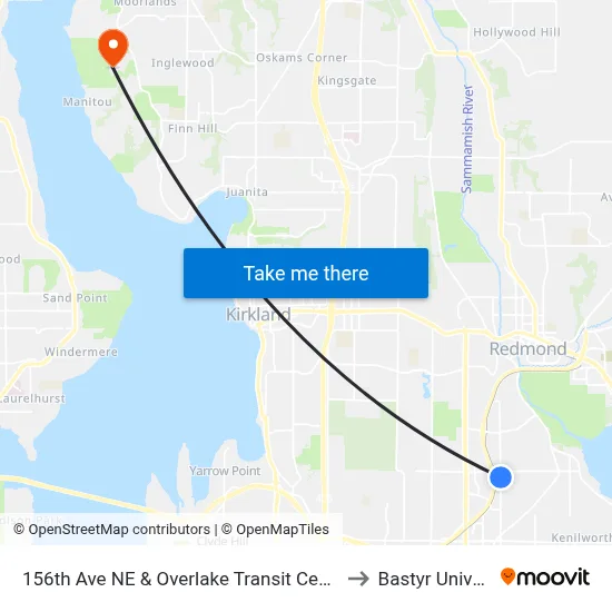 156th Ave NE & Overlake Transit Center - Bay 7 to Bastyr University map