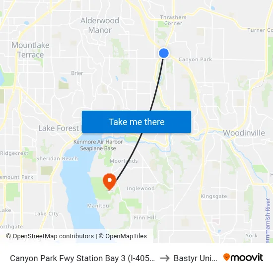 Canyon Park Fwy Station Bay 3 (I-405 Ramp & Sr 527) to Bastyr University map