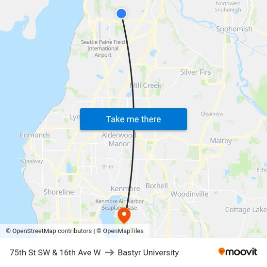 75th St SW & 16th Ave W to Bastyr University map