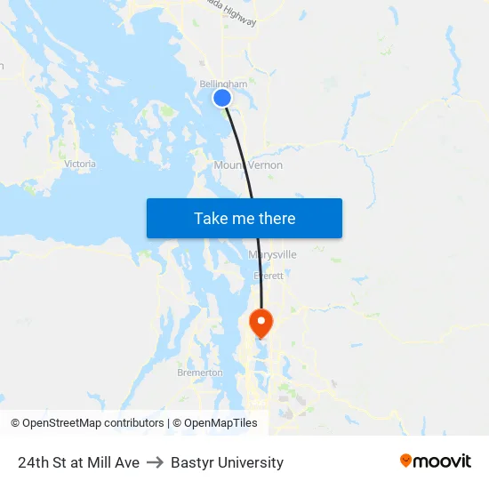 24th St at Mill Ave to Bastyr University map