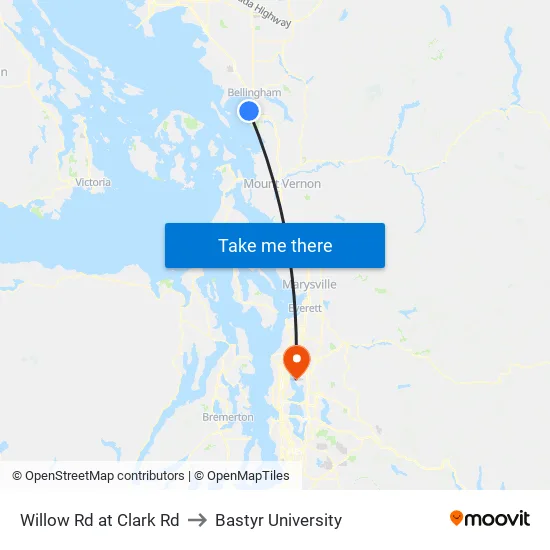 Willow Rd at Clark Rd to Bastyr University map