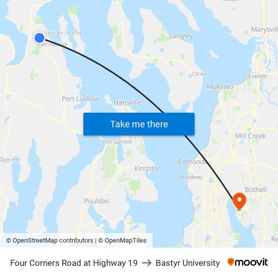 Four Corners Road at Highway 19 to Bastyr University map