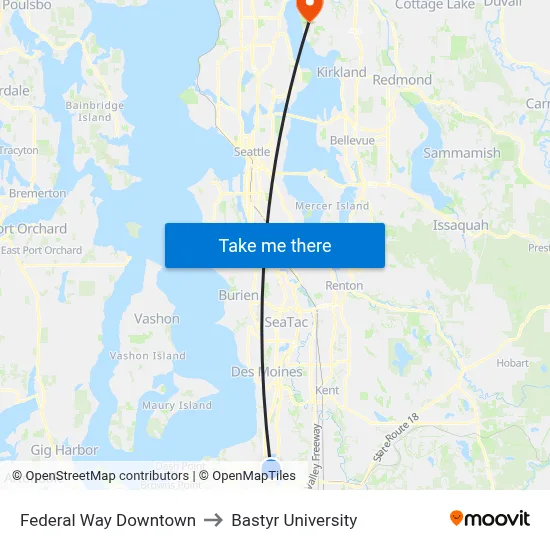 Federal Way Downtown to Bastyr University map