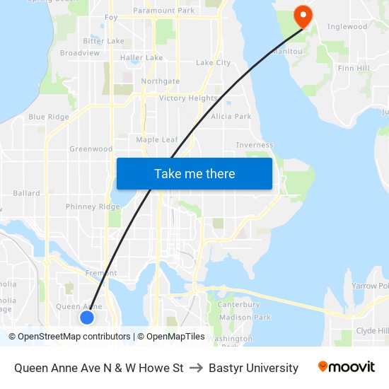 Queen Anne Ave N & W Howe St to Bastyr University map