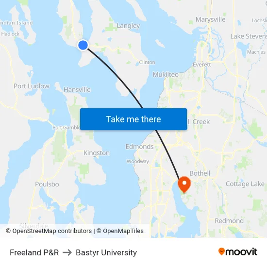 Freeland P&R to Bastyr University map