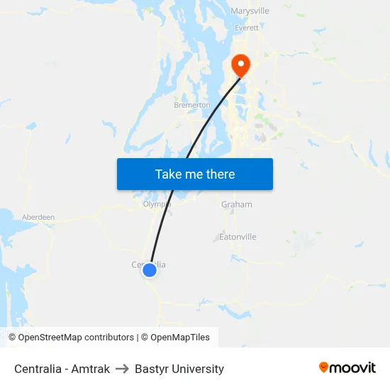 Centralia - Amtrak to Bastyr University map
