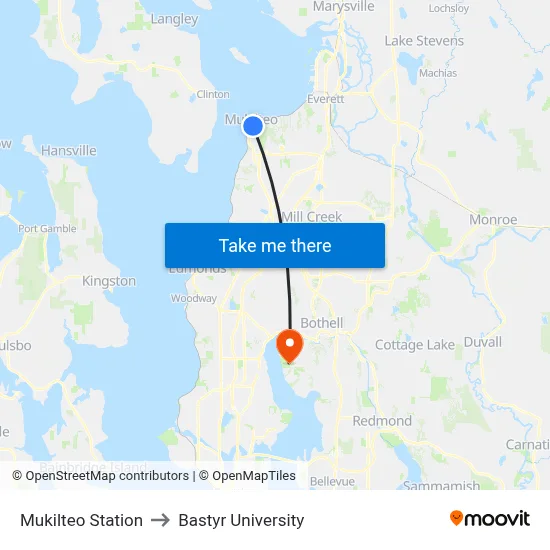 Mukilteo Station to Bastyr University map
