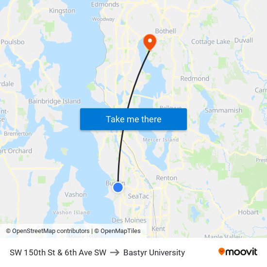 SW 150th St & 6th Ave SW to Bastyr University map