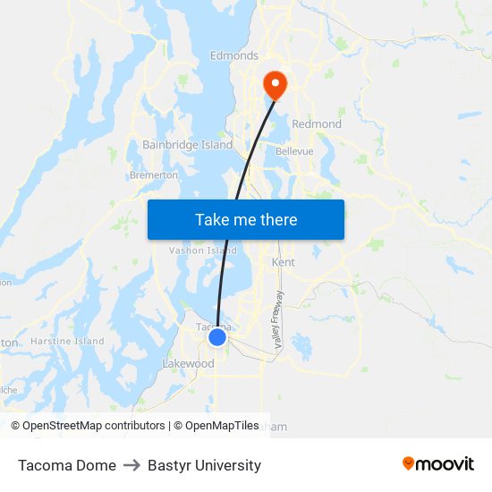 Tacoma Dome to Bastyr University map