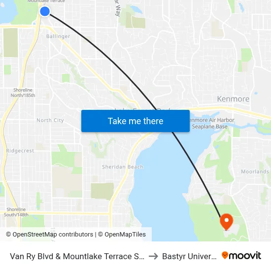 Van Ry Blvd & Terrace Station to Bastyr University map