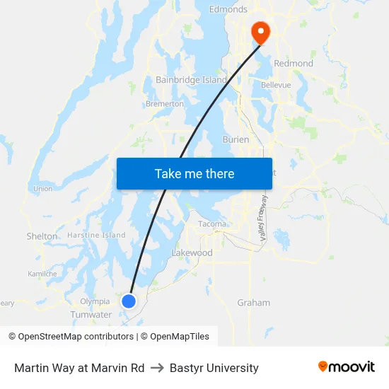 Martin Way at Marvin Rd to Bastyr University map