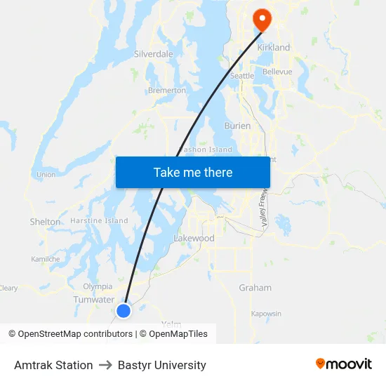 Amtrak Station to Bastyr University map