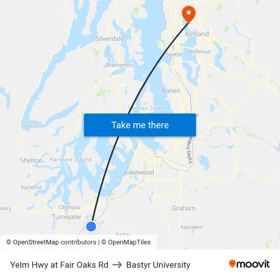 Yelm Hwy at Fair Oaks Rd to Bastyr University map