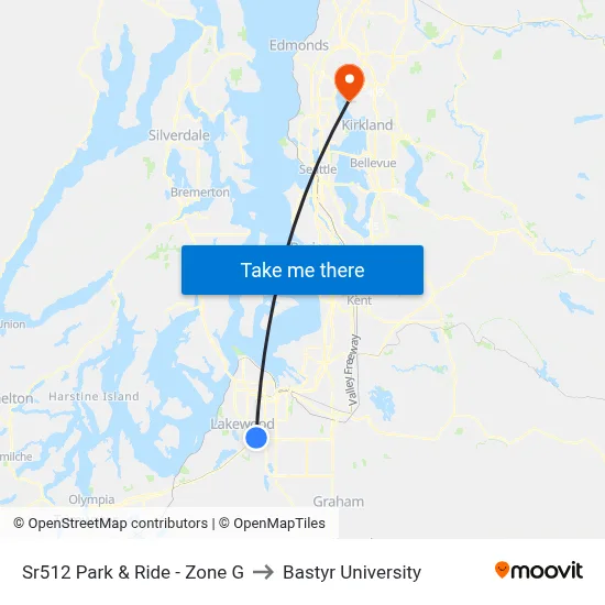 Sr512 Park & Ride -  Zone G to Bastyr University map