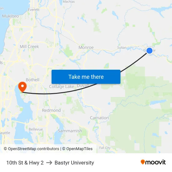 10th St & Hwy 2 to Bastyr University map