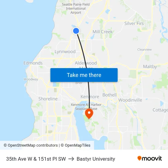 35th Ave W & 151st Pl SW to Bastyr University map