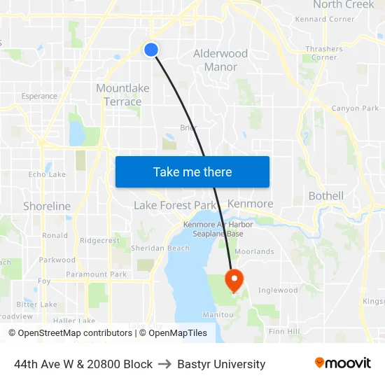 44th Ave W & 20800 Block to Bastyr University map