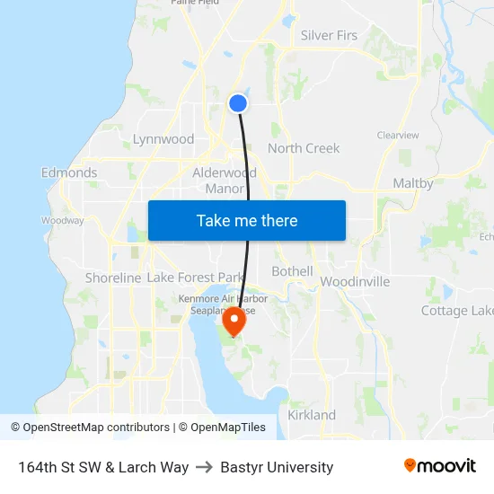 164th St SW & Larch Way to Bastyr University map